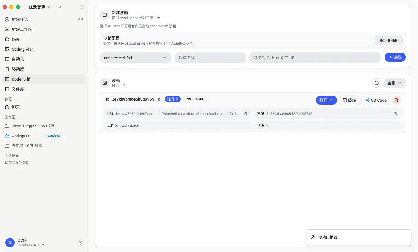 Code 沙箱页面,运行中的沙箱实例